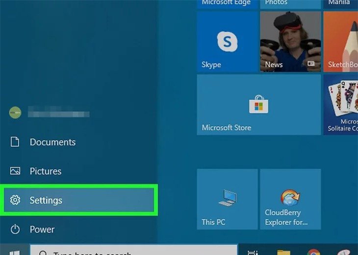 Mở Settings của laptop Windows