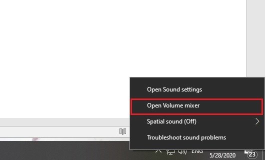 Mở Volume Mixer để kiểm tra âm lượng khi tai nghe bị rè 1 bên