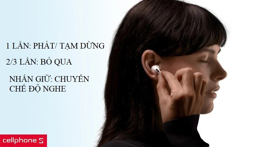 Người dùng tương tác với AirPods Pro, điều khiển AirPods Pro cảm ứng lực