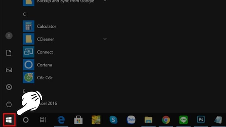 Nhấn vào biểu tượng cửa sổ Windows để mở Start Menu