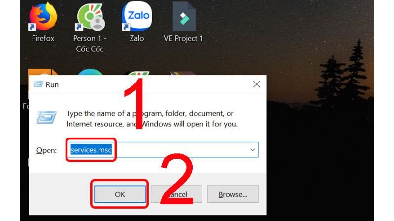 Nhập services.msc để truy cập quản lý dịch vụ trên Windows 10