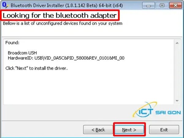 Quá trình tìm kiếm bộ điều hợp Bluetooth trên máy tính Windows 7 64-bit