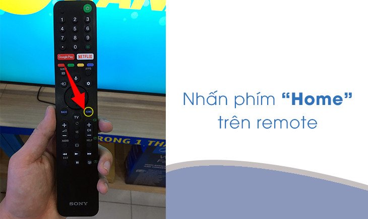 Remote tivi với nút Home để truy cập cài đặt Bluetooth