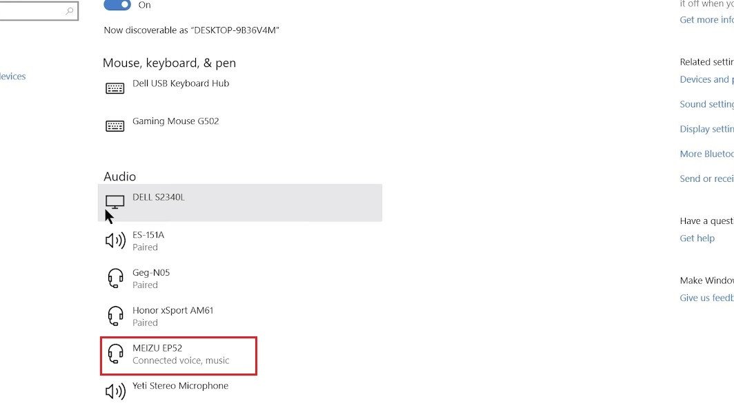 Tai nghe Bluetooth đã kết nối thành công với Windows 10