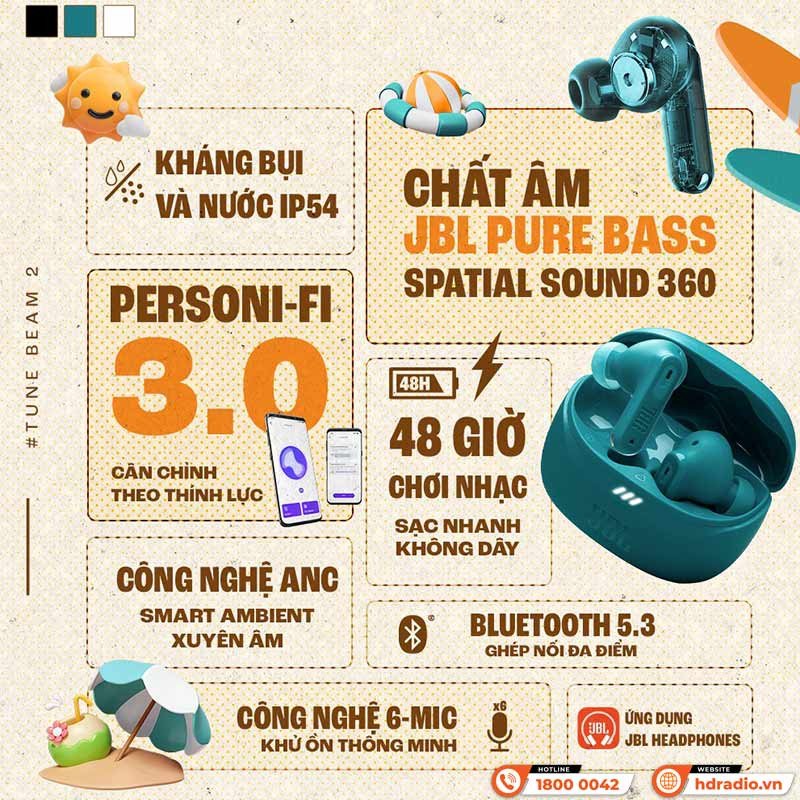 Tai nghe bluetooth JBL Tune Beam 2 tiện lợi