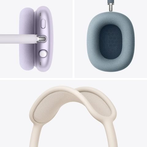 Tai nghe chụp tai Apple AirPods Max màu bạc với thiết kế sang trọng và đệm tai êm ái.