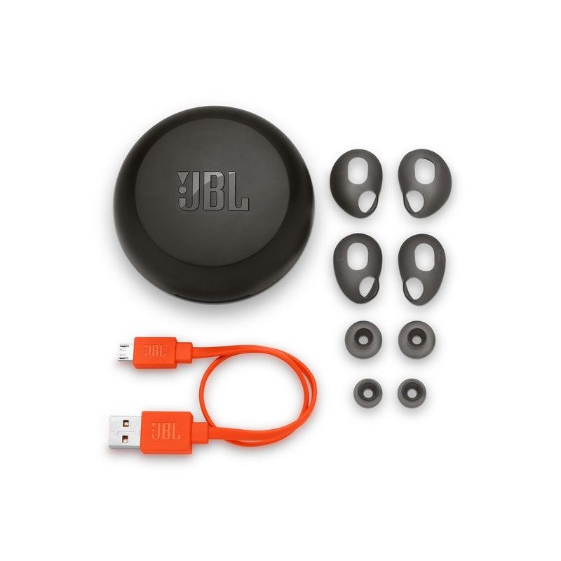 Thành phần của tai nghe JBL Free, bao gồm eartips và wingtips để tùy chỉnh độ vừa vặn
