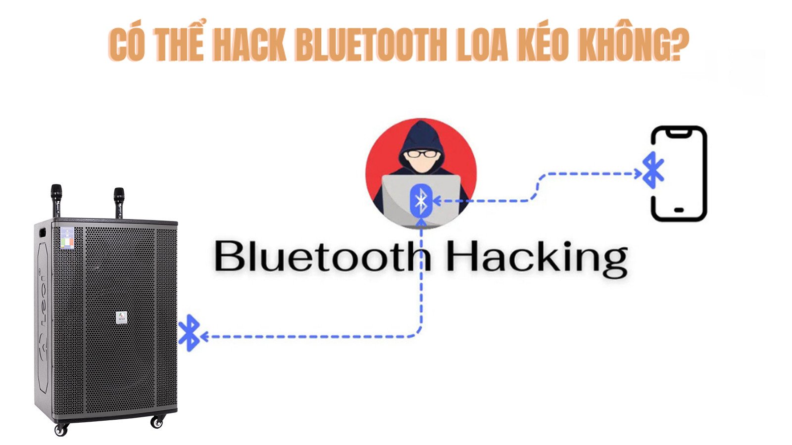 Thiết bị loa kéo Bluetooth đang phát nhạc, đặt câu hỏi về khả năng bị ứng dụng phá sóng Bluetooth can thiệp.