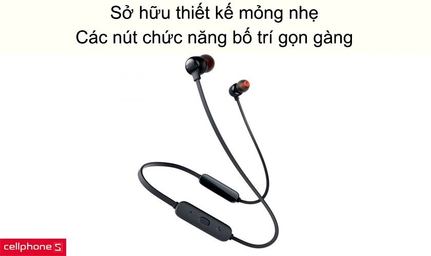 Thiết kế gọn nhẹ và các nút điều khiển của JBL T115BT