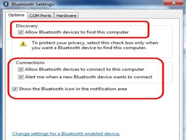 Thiết lập các tùy chọn hiển thị Bluetooth trong Windows 7