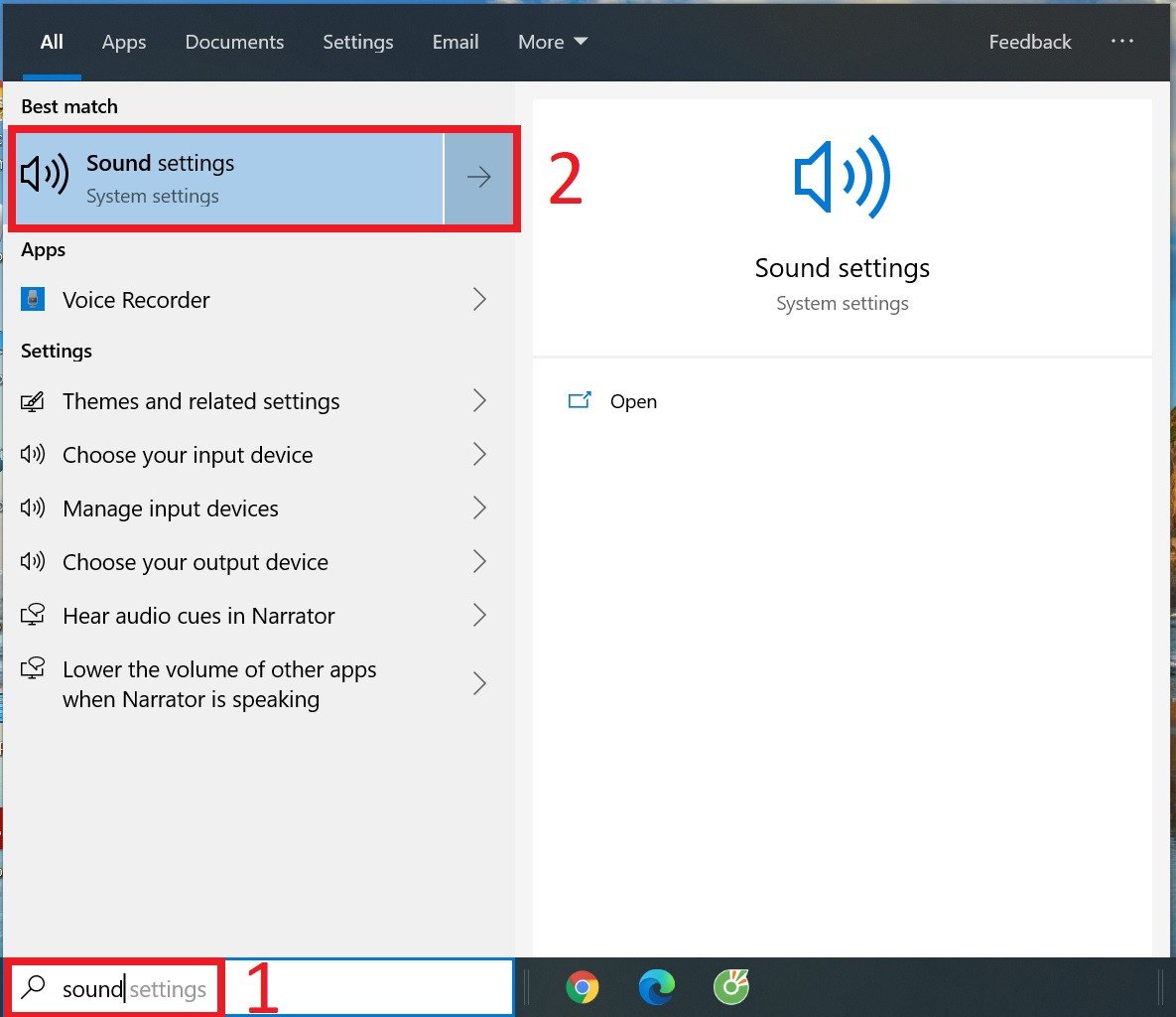 Truy cập cài đặt âm thanh (Sound settings) trên Windows để cấu hình đầu ra cho tai nghe