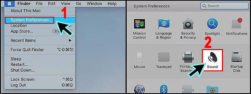 Truy cập System Preferences và chọn cài đặt Sound để cấu hình đầu ra âm thanh