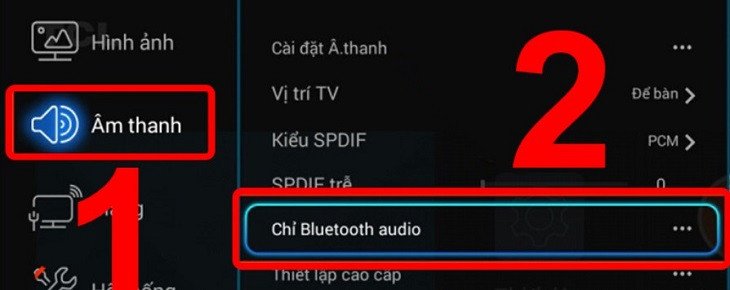 Tùy chọn Chỉ Bluetooth audio trong cài đặt âm thanh tivi TCL