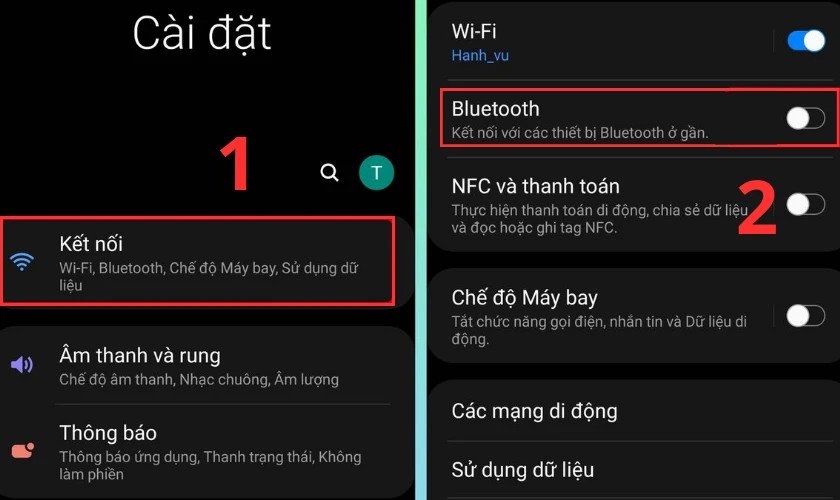 Vào cài đặt kết nối Bluetooth trên điện thoại Android để ghép nối loa kéo