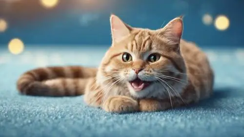 Hình Minh Họa Một Chú Mèo Hoạt Hình Với Nụ Cười Rạng Rỡ Trên Khuôn Mặt, Nằm Trên Tấm Thảm Xanh Mềm Mại Và Dòng Chữ Bên Trong Bong Bóng Thoại Nói Rằng: 'hạnh Phúc Là Một Chú Mèo Kêu Gừ Gừ'. Hình Minh Họa Một Chú Mèo Hoạt Hình Với Nụ Cười Rạng Rỡ Trên Khuôn Mặt, Nằm Trên Tấm Thảm Xanh Mềm Mại Và Dòng Chữ Bên Trong Bong Bóng Thoại Nói Rằng: 'hạnh Phúc Là Một Chú Mèo Kêu Gừ Gừ'.