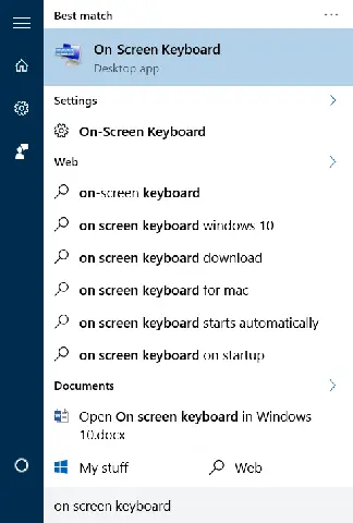 Cách 3: Mở Bàn Phím Ảo Trên Start Menu