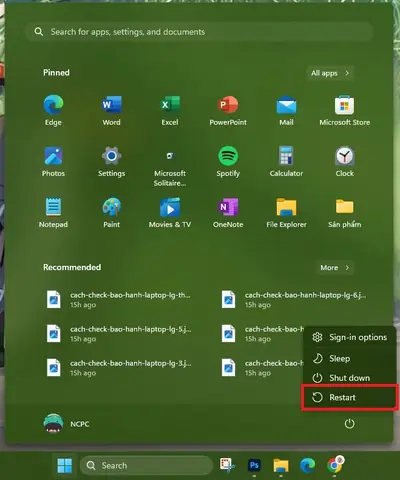 Cách 1: Khởi Động Lại Thông Qua Start Menu