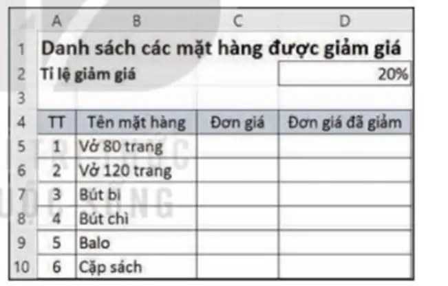 Phần Ii. Tự Luận (6 Điểm) Câu 17. Nhân Dịp Khai Giảng Năm Học Mới. Tại Một Số Cửa Hàng, Nhà Sách.... Các Mặt Hạng Đồ Dùng Học Tập Được Giảm Giá. Danh Sách Một Só Mật Hàng Được Giảm Giá Và Tỉ Lệ Giảm Giá Được Lưu Ở Ô D2 Như Hình Sau: (ảnh 1) Phần Ii. Tự Luận (6 Điểm) Câu 17. Nhân Dịp Khai Giảng Năm Học Mới. Tại Một Số Cửa Hàng, Nhà Sách.... Các Mặt Hạng Đồ Dùng Học Tập Được Giảm Giá. Danh Sách Một Só Mật Hàng Được Giảm Giá Và Tỉ Lệ Giảm Giá Được Lưu Ở Ô D2 Như Hình Sau: (ảnh 1)