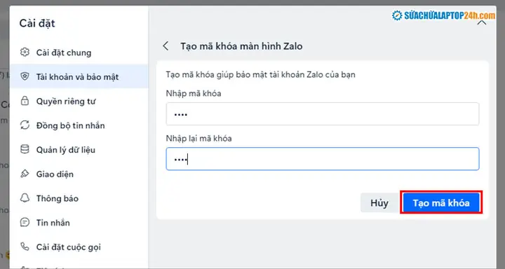 Nhấn Tạo Mã Khóa Để Tạo Mật Khẩu Zalo Trên Máy Tính Nhấn Tạo Mã Khóa Để Tạo Mật Khẩu Zalo Trên Máy Tính