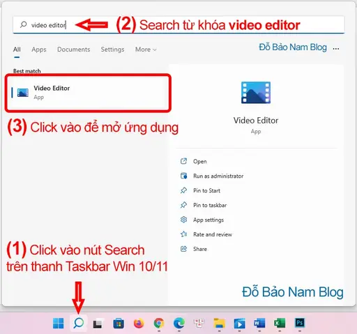 Bước 1: Mở Ứng Dụng Video Editor Win 10/win 11