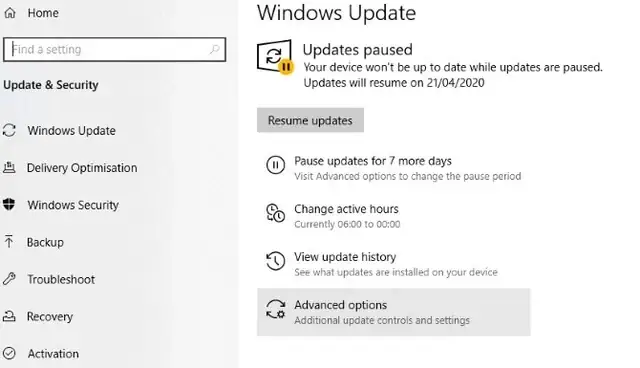 Tạm Hoãn Cập Nhật Windows