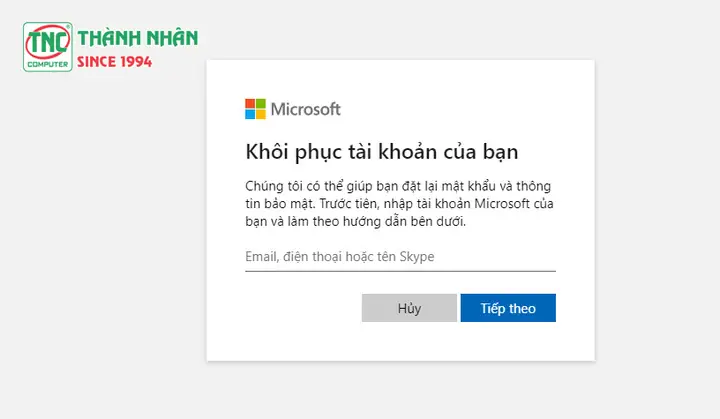 Đặt Lại Mật Khẩu Bằng Tài Khoản Mail Outlook