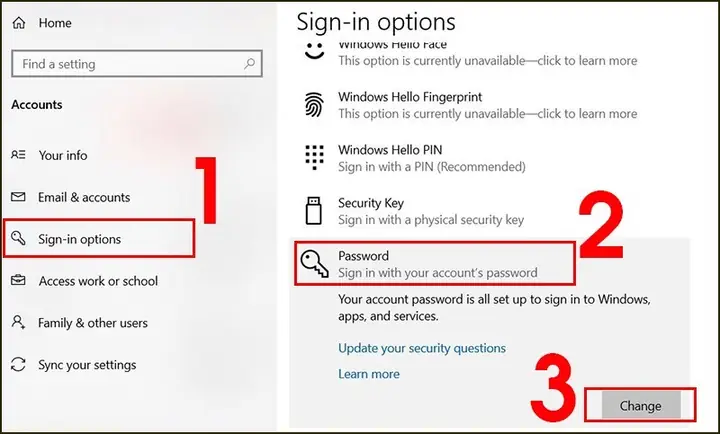 Cài Mật Khẩu Cho Máy Tính Win 10 Thông Qua Windows Settings
