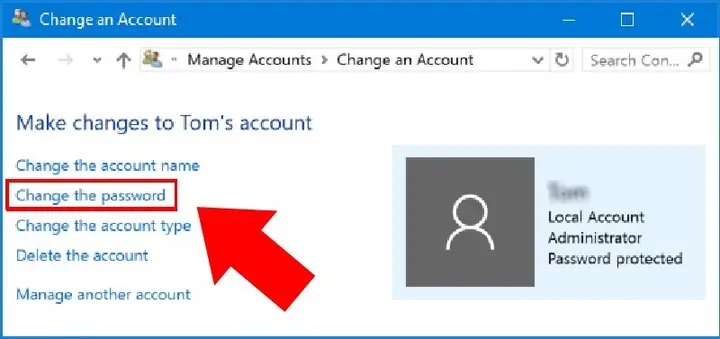 Thay Đổi Mật Khẩu Windows 10 Bằng Control Panel