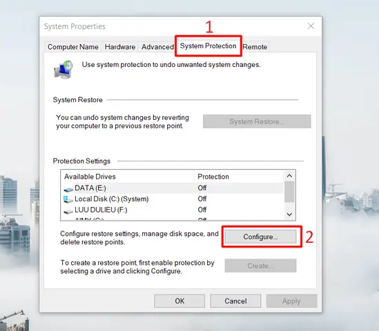 Cách 7: Vô Hiệu Hóa Chức Năng System Restore