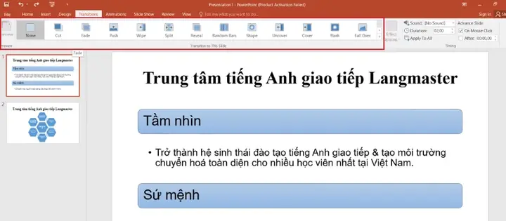 Bước 6: Chèn Hiệu Ứng Động Và Hiệu Ứng Chuyển Trang Vào Slide Powerpoint