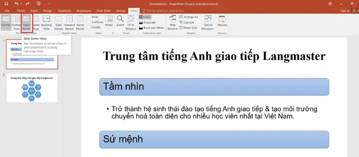 Bước 7: Thay Đổi Vị Trí Hay Thứ Tự Trình Chiếu Các Trang Slide Powerpoint