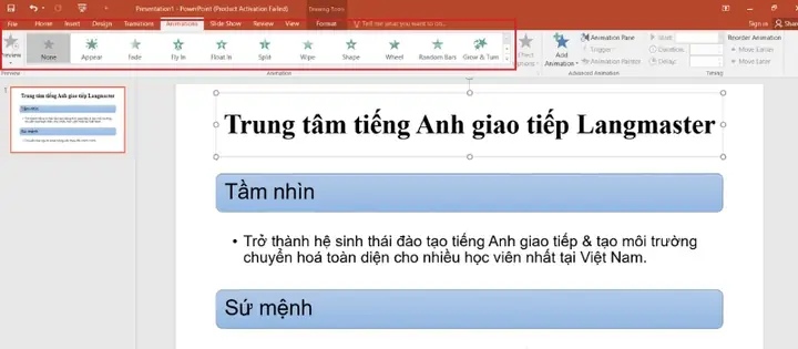 Bước 6: Chèn Hiệu Ứng Động Và Hiệu Ứng Chuyển Trang Vào Slide Powerpoint