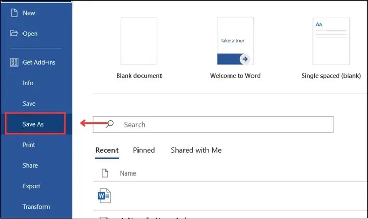 Lưu File Word Bằng Save As