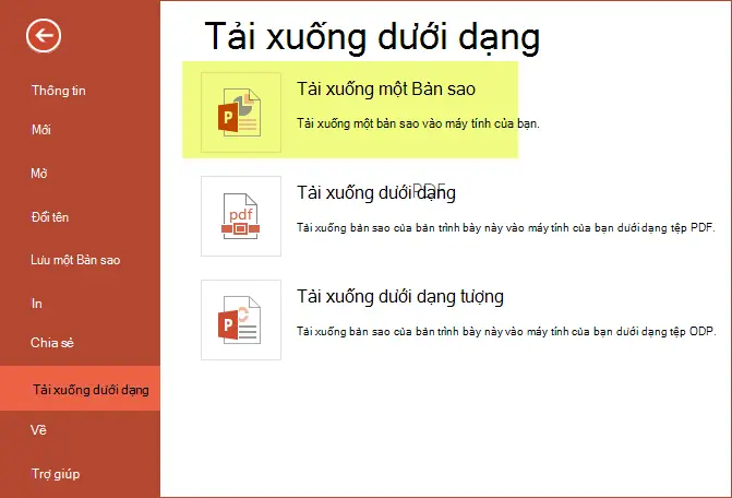 Sử Dụng Tải Xuống Một Bản Sao Để Lưu Bản Trình Bày Vào Máy Tính Của Bạn Sử Dụng Tải Xuống Một Bản Sao Để Lưu Bản Trình Bày Vào Máy Tính Của Bạn