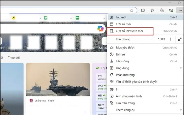Trên Microsoft Edge