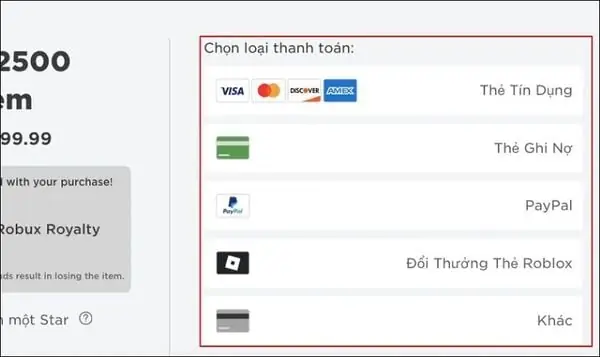 Cách Nạp Robux Trong Roblox Bằng Thẻ Ghi Nợ
