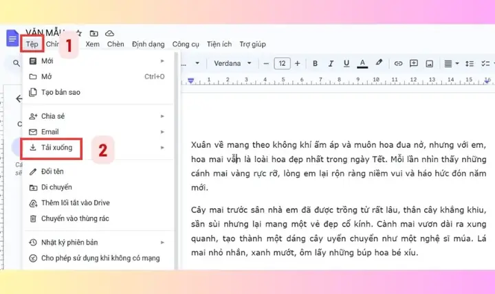 Bước 3: Trong Menu Thả Xuống, Chọn 'tải Xuống' (download) Bước 3: Trong Menu Thả Xuống, Chọn 'tải Xuống' (download)