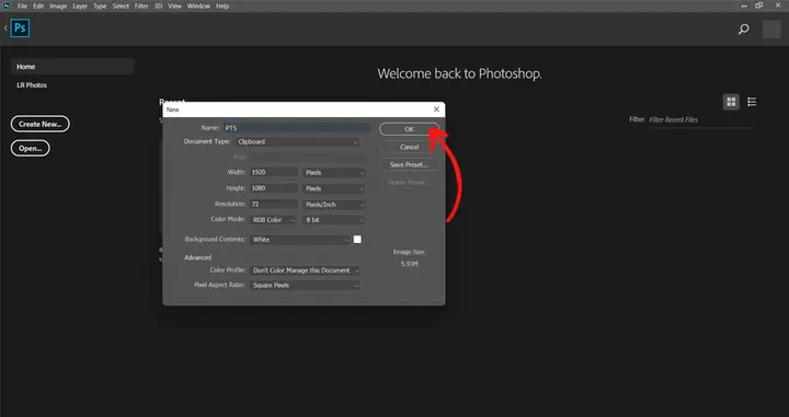 Cách Tạo Trang Làm Việc Mới Trên Photoshop