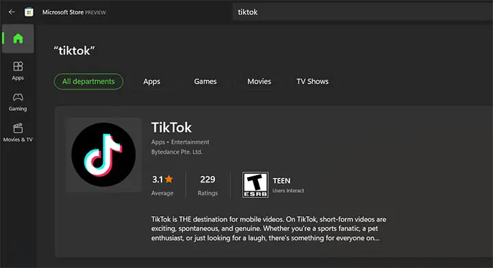 Cách 3: Tải Ứng Dụng Tiktok Từ Microsoft Store