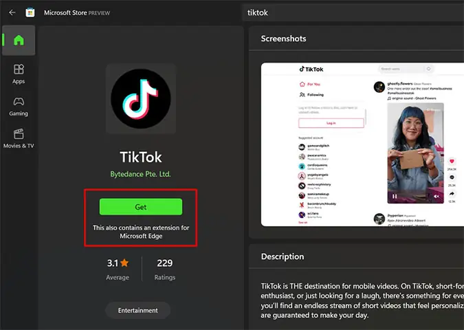 Cách 3: Tải Ứng Dụng Tiktok Từ Microsoft Store