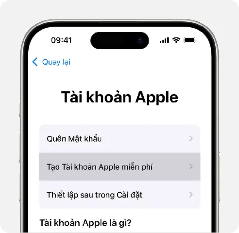 Tạo Tài Khoản Apple Khi Bạn Thiết Lập Thiết Bị