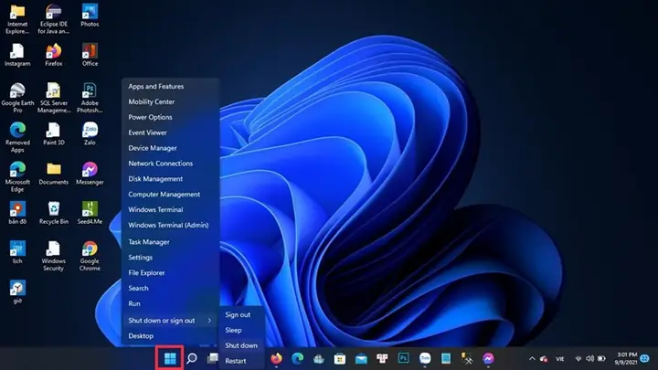 Nhấn Chuột Phải Vào Start Menu
