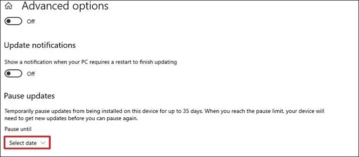 Tạm Dừng Windows Update Bằng Settings