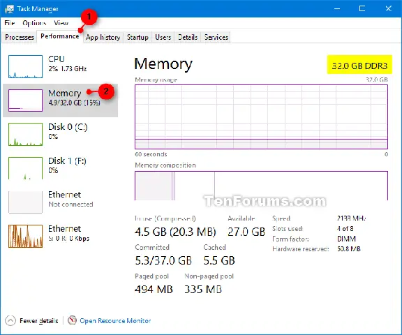 Kiểm Tra Dung Lượng, Tốc Độ Và Loại Ram Trong Task Manager