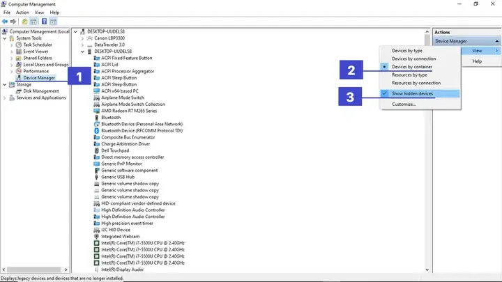 Cách 2: Gỡ Thiết Bị Cũ Trong Device Manager