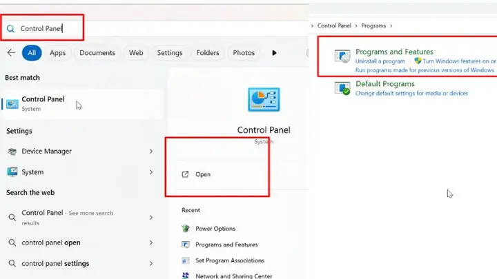 Xóa Ứng Dụng Qua Control Panel