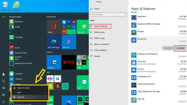 Xóa Ứng Dụng Từ Start Menu