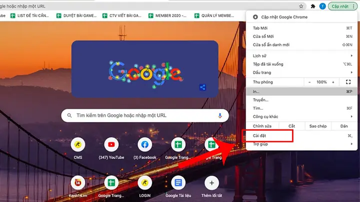 - Sử Dụng Menu Setting Trong Google Chrome