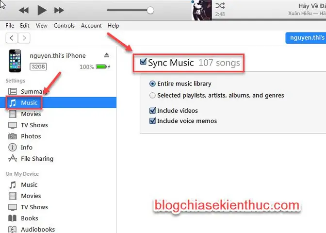#2. Đồng Bộ Nhạc Bằng Itunes – Tùy Chọn Từng Playlist Bạn Yêu Thích