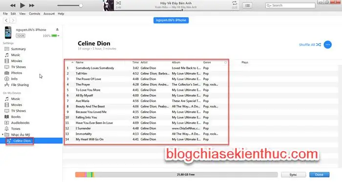 #2. Đồng Bộ Nhạc Bằng Itunes – Tùy Chọn Từng Playlist Bạn Yêu Thích